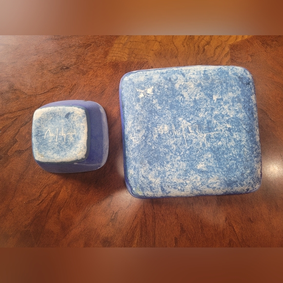 McCarty Pottery, Blue Square Plate and Bowl. - Picture 2 of 4